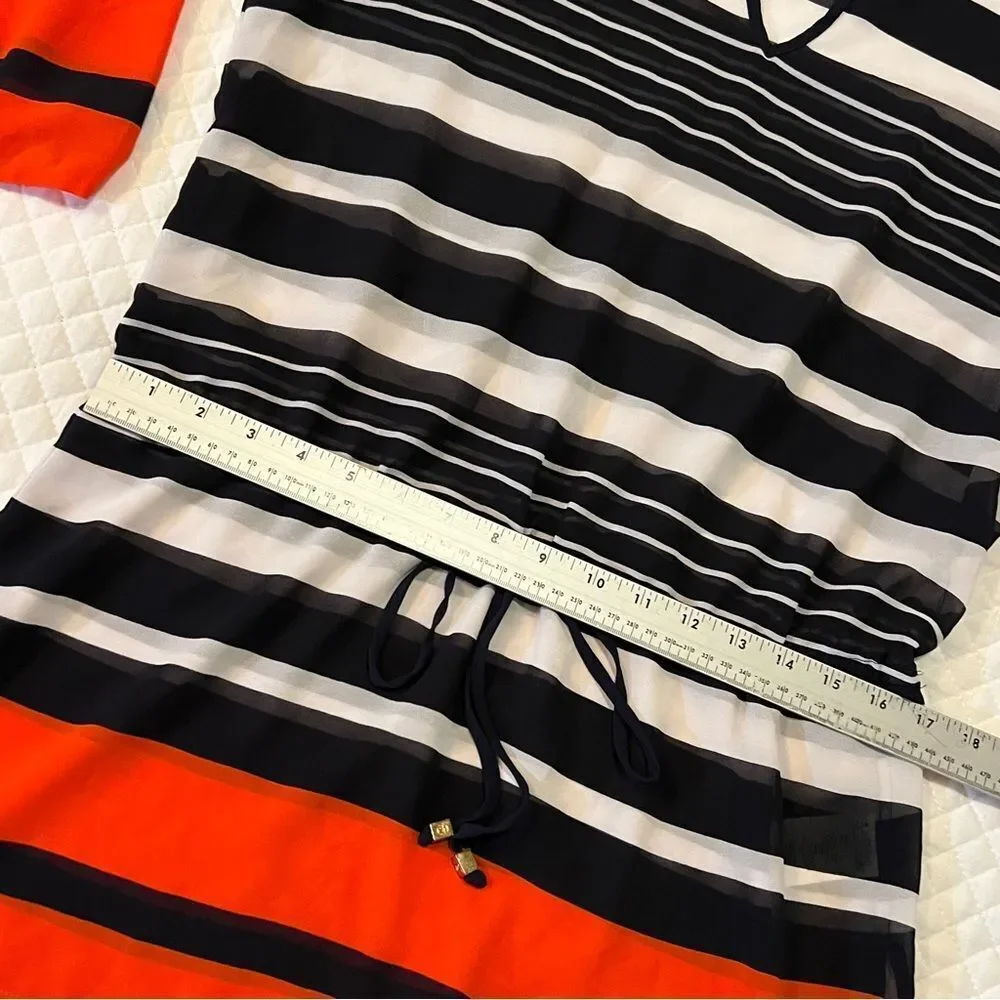 Michael Kors Sheer Striped Pull On Swimsuit Cover Mini Dress Women's Large